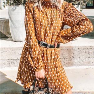 Lulus Pleat To Meet You Mustard Polka Dot Dress